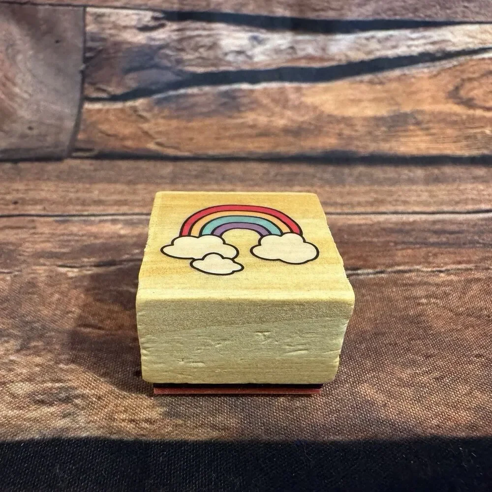 Rainbow Clouds Mini Wood Rubber Stamp Small Pride Whimsical Scrapbook Cards